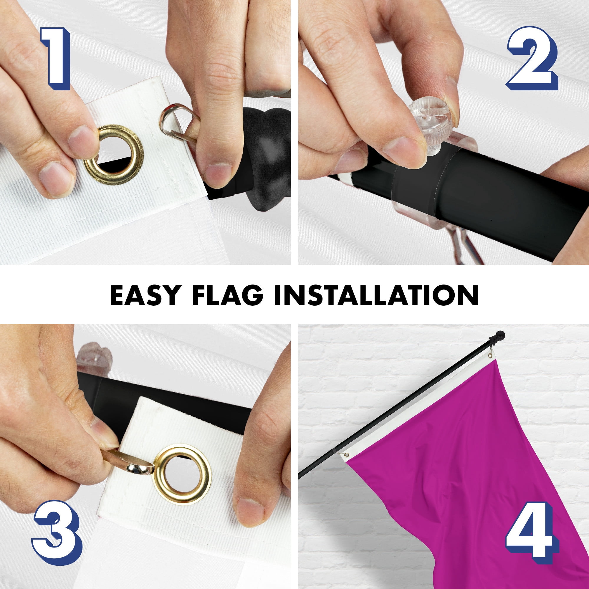 G128 Combo Pack: 5 Ft Tangle Free Aluminum Spinning Flagpole (Black) & Solid Pink Color Flag 2.5x4 Ft, LiteWeave Pro Series Printed 150D Polyester | Pole with Flag Included