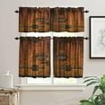 thumbnail image 3 of Rustic Wooden Barn Door Valance Curtain Farmhouse Vintage Rod Pocket Valance Window Treatments Short Curtains for Kitchen Living Room Bathroom Decor 54x18 Inch + 27x36 Inch X 2, 3 of 5
