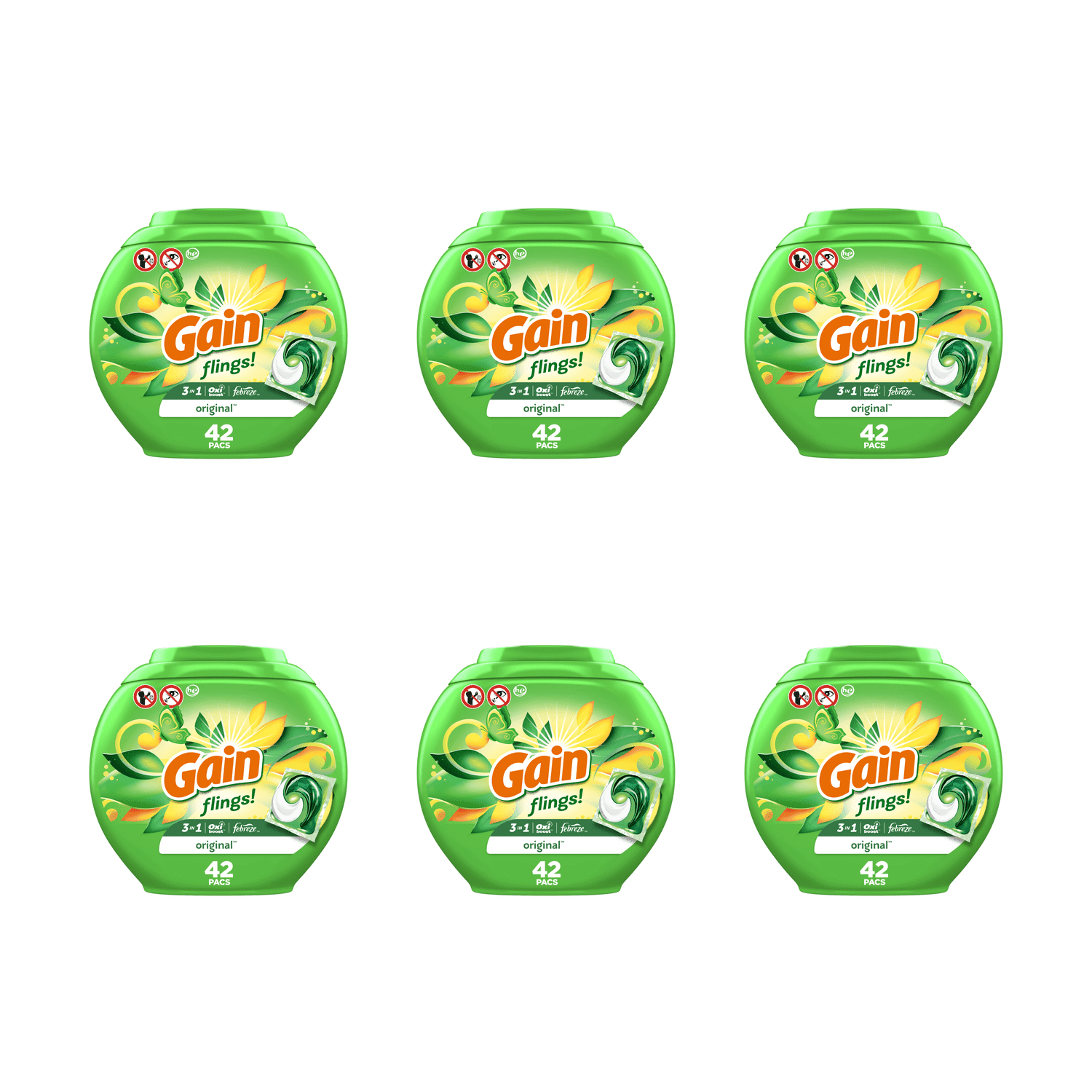 Gain Flings! 3-in-1 Original Laundry Detergent Pacs (42 Count x 5