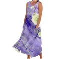 thumbnail image 2 of Robes pour Femmes, Robe Longue Sans Manches à Col Rond en Lin Imprimé, 2 of 5