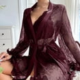 thumbnail image 5 of Women's 3 Piece Pajamas Set Lace Bra Panty with Robes Lightweight Sleepwear Nightwear Wine M, 5 of 6