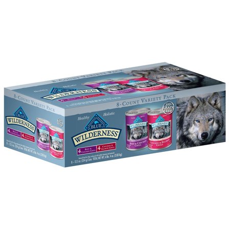 Blue Buffalo Wilderness Adult High-Protein Chicken, Beef and Salmon Pate Wet Dog Food Variety Pack, 12.5 oz. Can, Pack of 8
