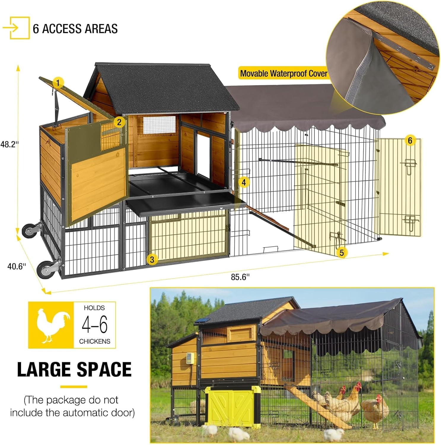 Aivituvin 85.6" Mobile Chicken Coop, Large All-Steel Frame Hen House for 6-8 Chickens Poultry Cage with Nesting Box, Waterproof Rain Cover Duck Coop