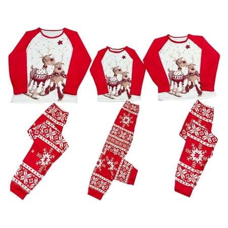 

Dezsed Christmas Pajamas for Family Woman Christmas Fashion Cute Christmas Elk Print Top Pants Suit Family Parent-child Wear Mom