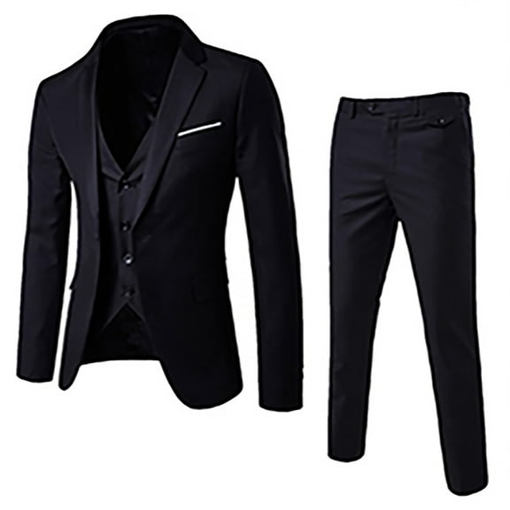 RYRJJ Men's Elegant 3 Piece Slim Fit Suits Classic Solid Jacket Vest Pants One Button Formal Blazer Set for Business Wedding Party(Black,S)