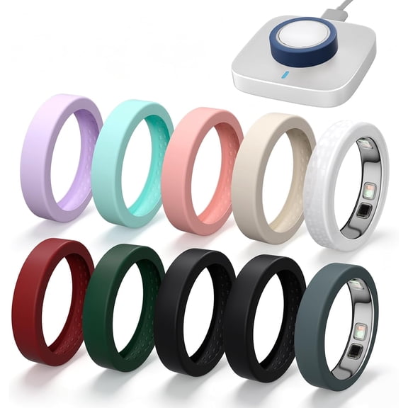 Kothab 10 Pack Ring Cover Compatible with Oura Ring 5 | Support Charging with Cover on, anti-scratch ultra-thin silicone, non-slip, anti-yellowing, assorted colors, skin-friendly.