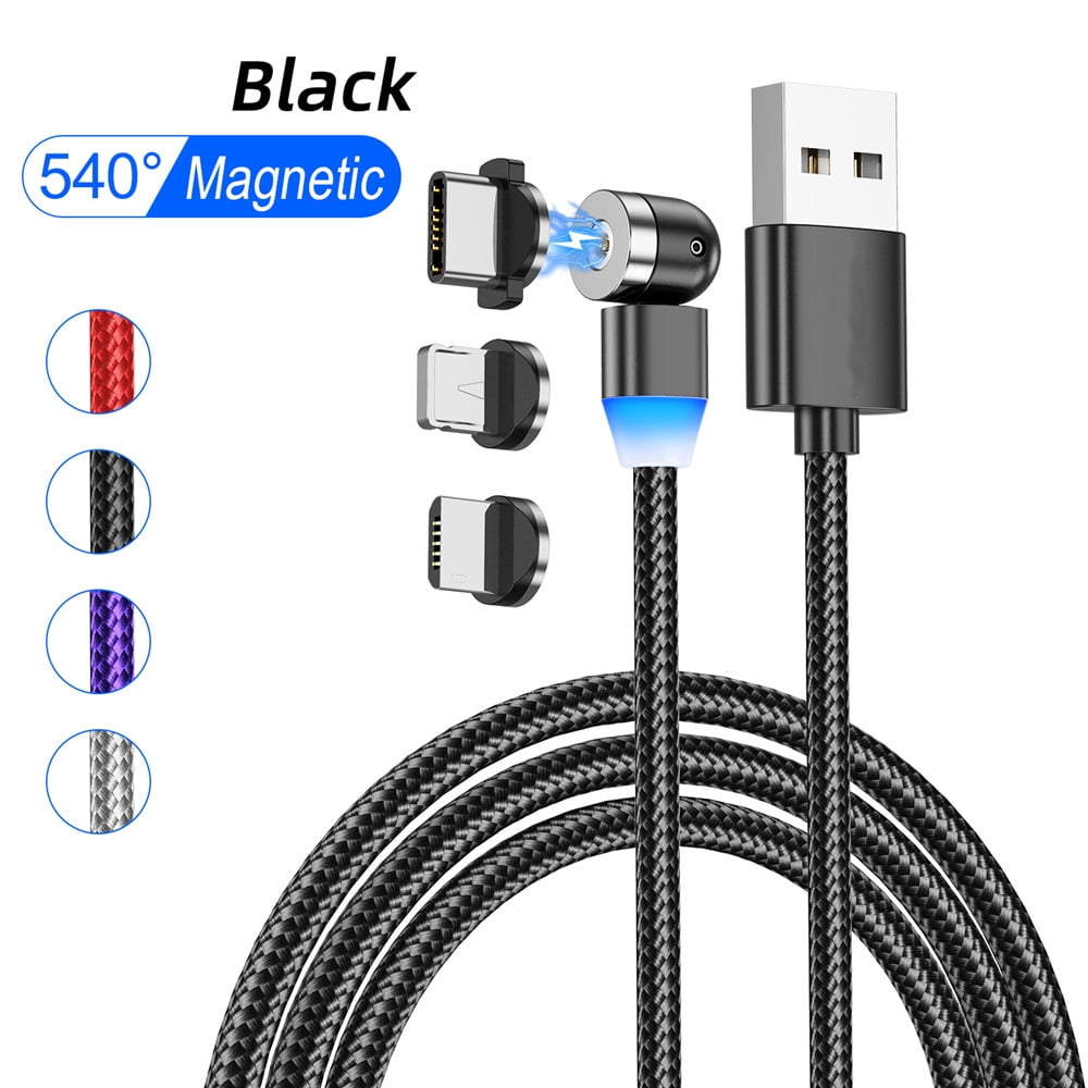 360°&180° Rotation Magnetic Phone Charger Cable LED Flowing Magnetic Charging Cable Type C iProduct Light Up Party Shining 3 in 1 Magnetic Cable Compatible with Micro USB 4-Pack, 3ft,3ft,6ft,6ft