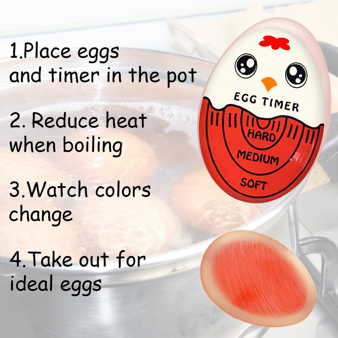 HECONOLE Egg Timer Kitchen Supplies Color Changing Boiled Eggs Cooking  Helper、Egg Timer、Egg Boiler、Egg skelter、Water Boiler、Food Thermometer for