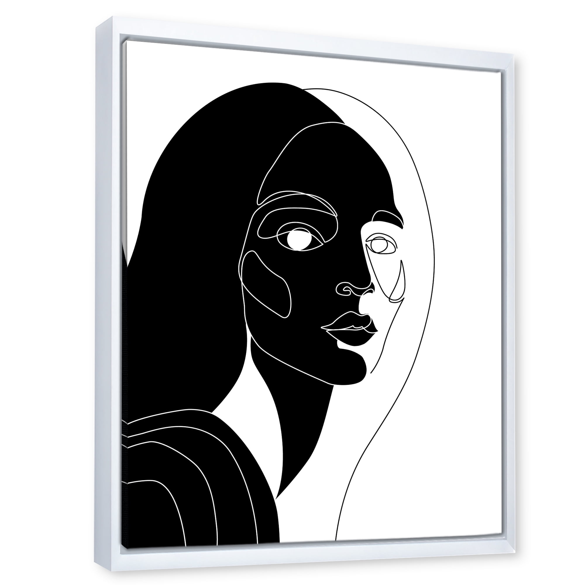 Designart 'Retro Black and White Minimal Portrait of Young Girl' Modern Framed Canvas Wall Art Print