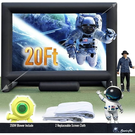 Sewinfla 20Ft Inflatable Movie Screen with 2 Screen Cloth - Front and Rear Projection - Blow Up Outdoor and Indoor Projector Screen for Party, Easy to Set Up