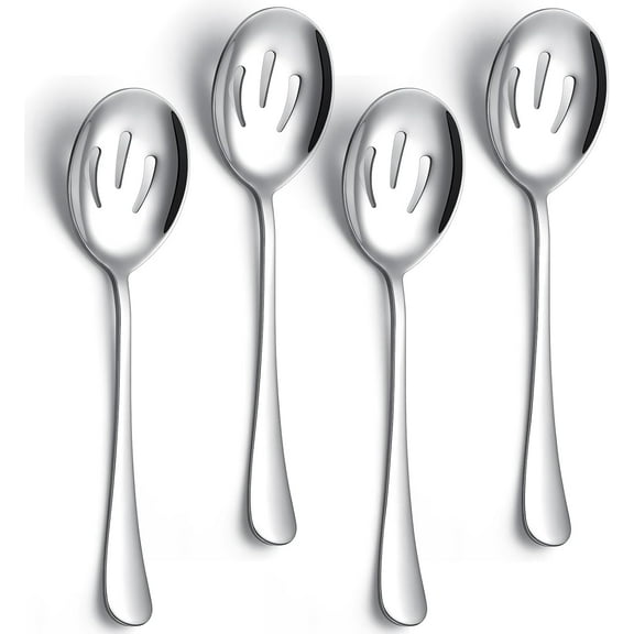 Serving Spoons 4 Pieces, Slotted Serving Spoon Large Cutlery for Catering Buffet, Mirror Polished, Dishwasher Safe, 8.7 Inches