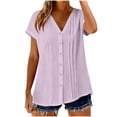 thumbnail image 6 of jobturf Button Down Shirts for Women Pleated Front V Neck Short Sleeve Tops Casual Loose Fit Basic Tees Summer Teacher Work Blouses S-XXL, 6 of 8