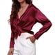 thumbnail image 1 of Blusas de Satén con Cuello en V y Larga para Mujer, Blusas de Seda de Verano, Moda 2025 Vino Tinto M, 1 of 9