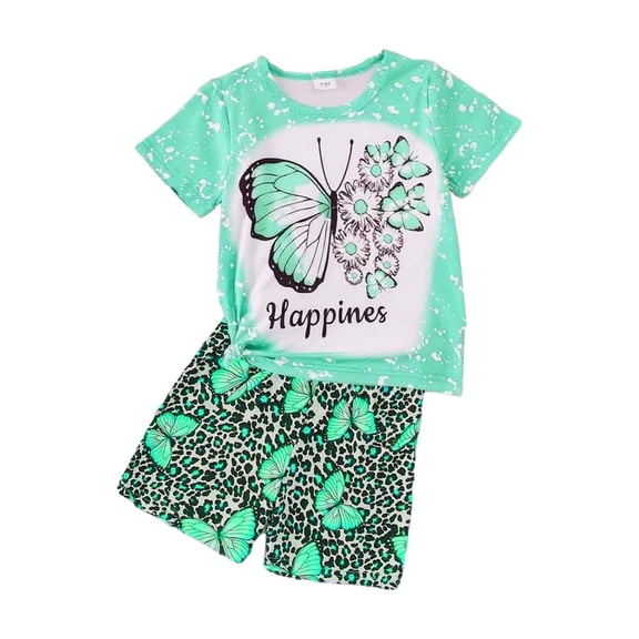 Tiijoy Girls Summer Butterfly Graphic Short Sleeve T-Shirt Leopard Shorts Set, Sizes 3-4