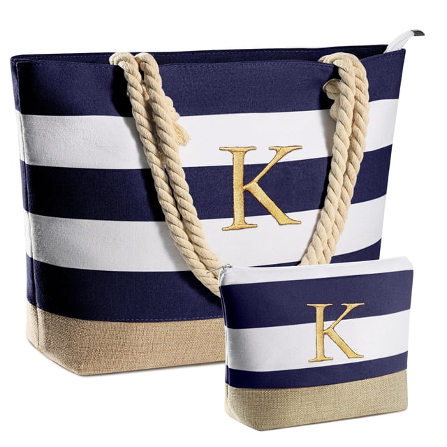 Bolsa de playa YOOLIFE Initial K azul para mujer, regalo de Navidad