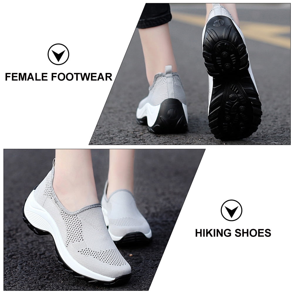 EXHUMKY Women's Grey Hiking Shoes Lightweight Breathable Outdoor Footwear Comfortable for Walking and Trekking