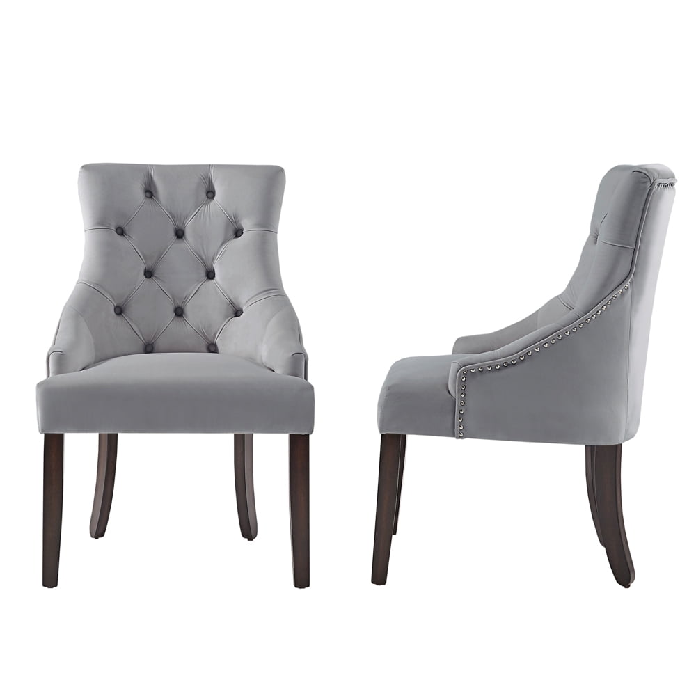 Chelsea Lane Curved Back Velvet Tufted Dining Chair, Set of 2, Gray ...