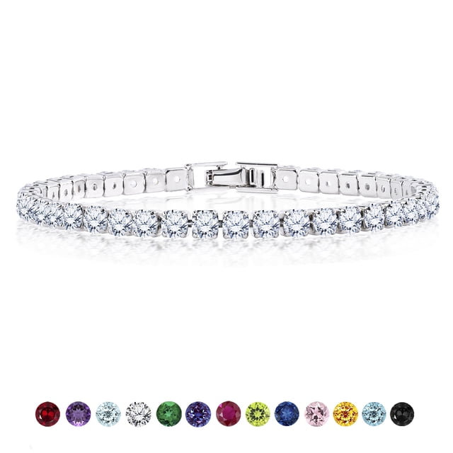 Pulsera de Tenis JeenMata con Piedra Natal de Circonita Cúbica de 11 Cts para Mujer Chapada en Oro Blanco