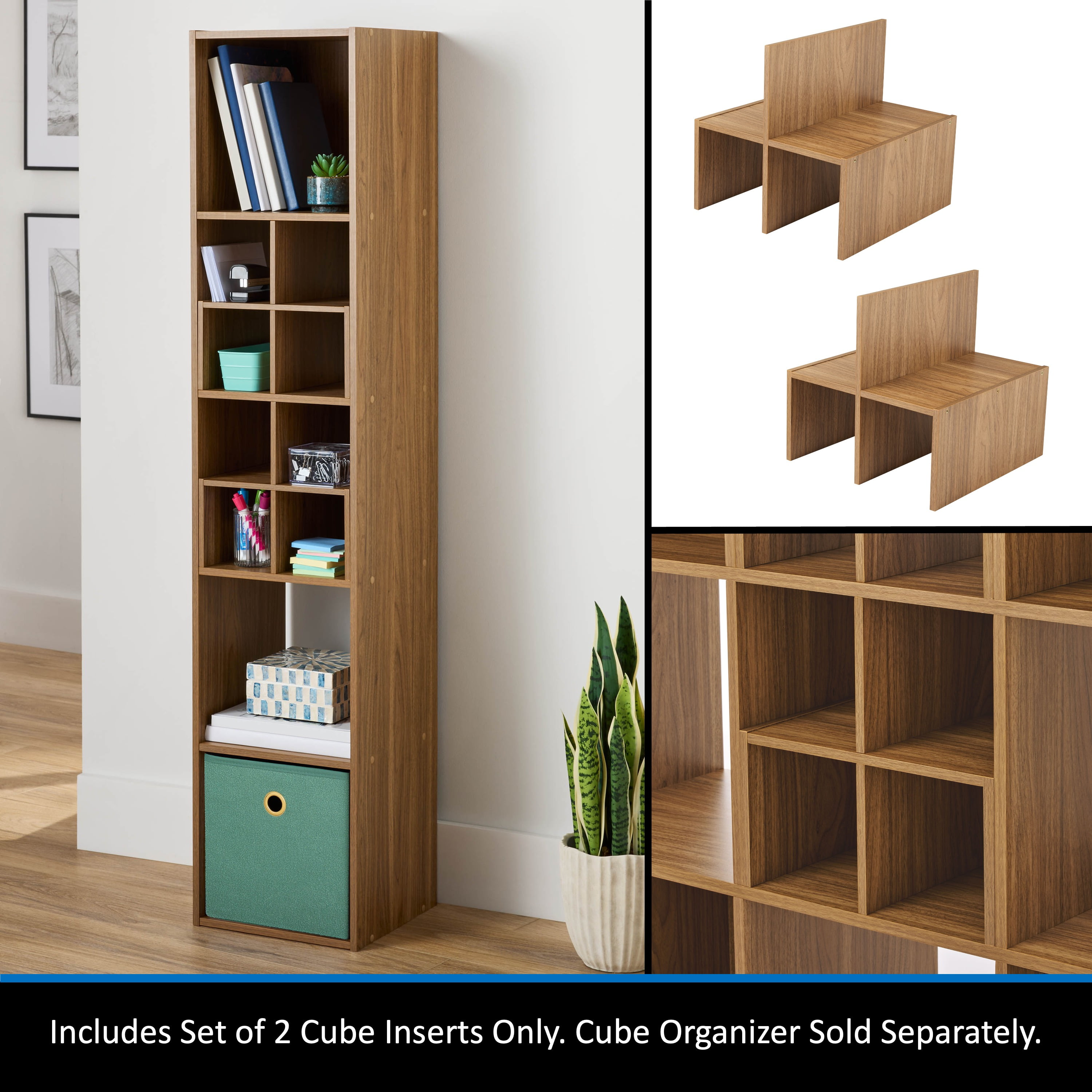Mainstays Cube Storage Quad Inserts, Set of 2, Warm Walnut