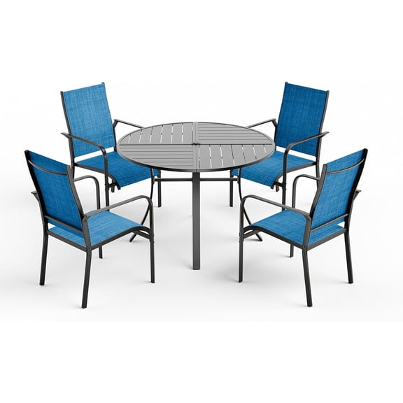 Round Patio Dining Table with Umbrella Hole, Waterproof Outdoor Furniture for Lawn, Deck, Black（ONLY ONE TABLE）