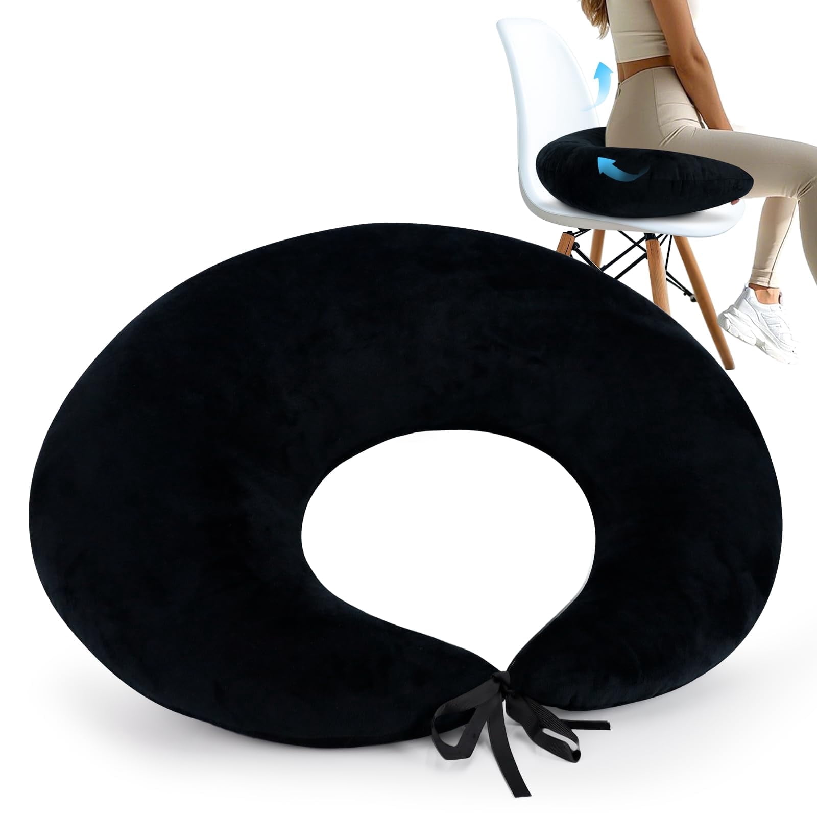 RoamReady BBL Pillow, Cotton Donut Seat Cushion for Post Surgery, Sitting & Sleeping, Black