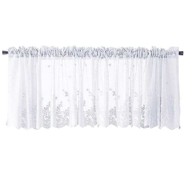 Maoww Lace Cafe Kitchen Ruffle Window Drape Valance Semi Transparent Voile Curtains Window Treatment
