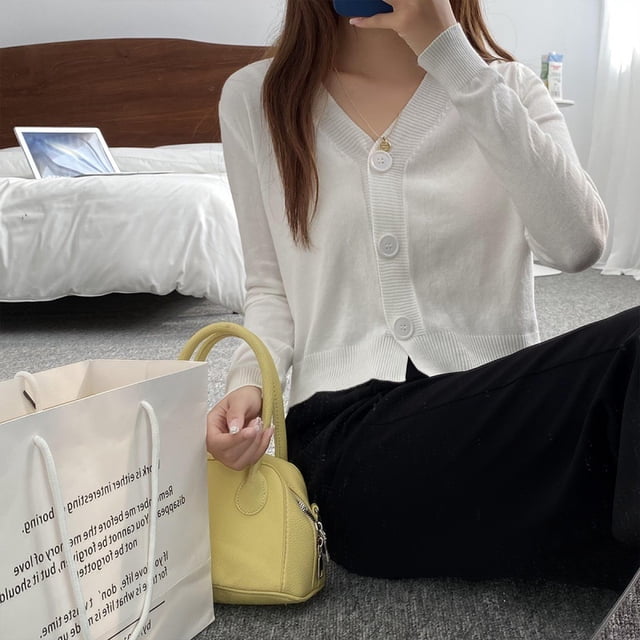 Nouveau Cardigan Tricoté à Col Court pour Femmes, Nouveau Style d'Été, Manches Longues, Tendance