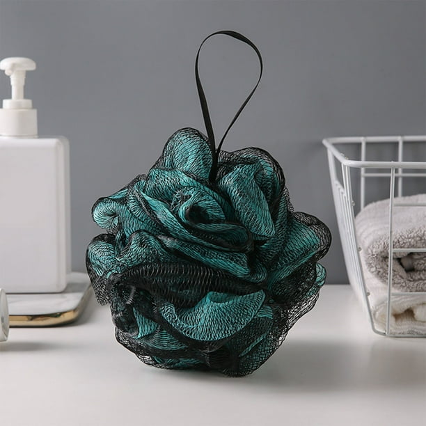 Esponja de Baño Bicolor - Flor de Baño de Malla Suave y Esponjosa para Adultos - Material de Polietileno, 16 X 15 Cm, Cuerda para Colgar - Rojo, Azul, Verde, Morado - 1 Paquete