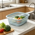 thumbnail image 4 of VVQ Large Plastic Vegetable Basket, 12.2x9.45x3.15 Inch Multipurpose Kitchen Storage Basket for Produce Bread, Sturdy Rectangular Colander with Holes for Pantry Counter Fridge, Blue, 4 of 6