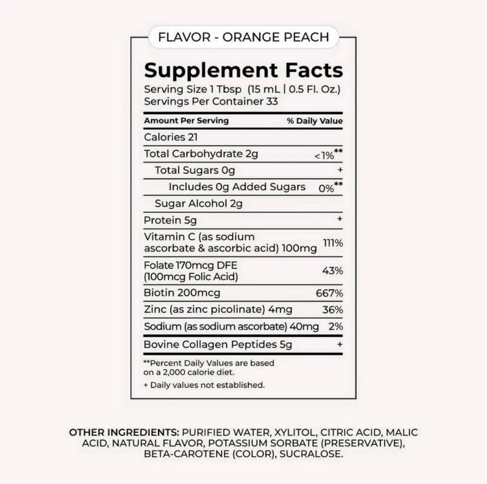 MAELYS COLLAGEN + BIOTIN ORANGE PEACH SUPERCHARGED LIQUID COLLAGEN JUICE 16.9oz