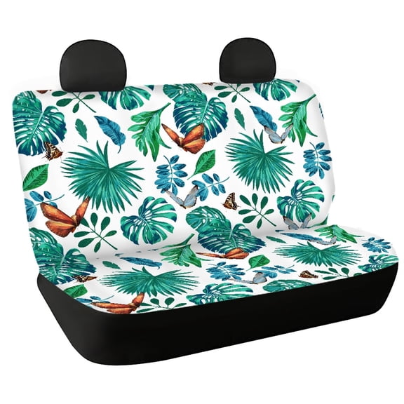 POLERO Tropical Leaves Butterfly Car Rear Seat Covers for SUV, 2 Pcs Set Non-Slip Rear Bench Seat Cover Durable Stretch Car Rear Seat Protectors
