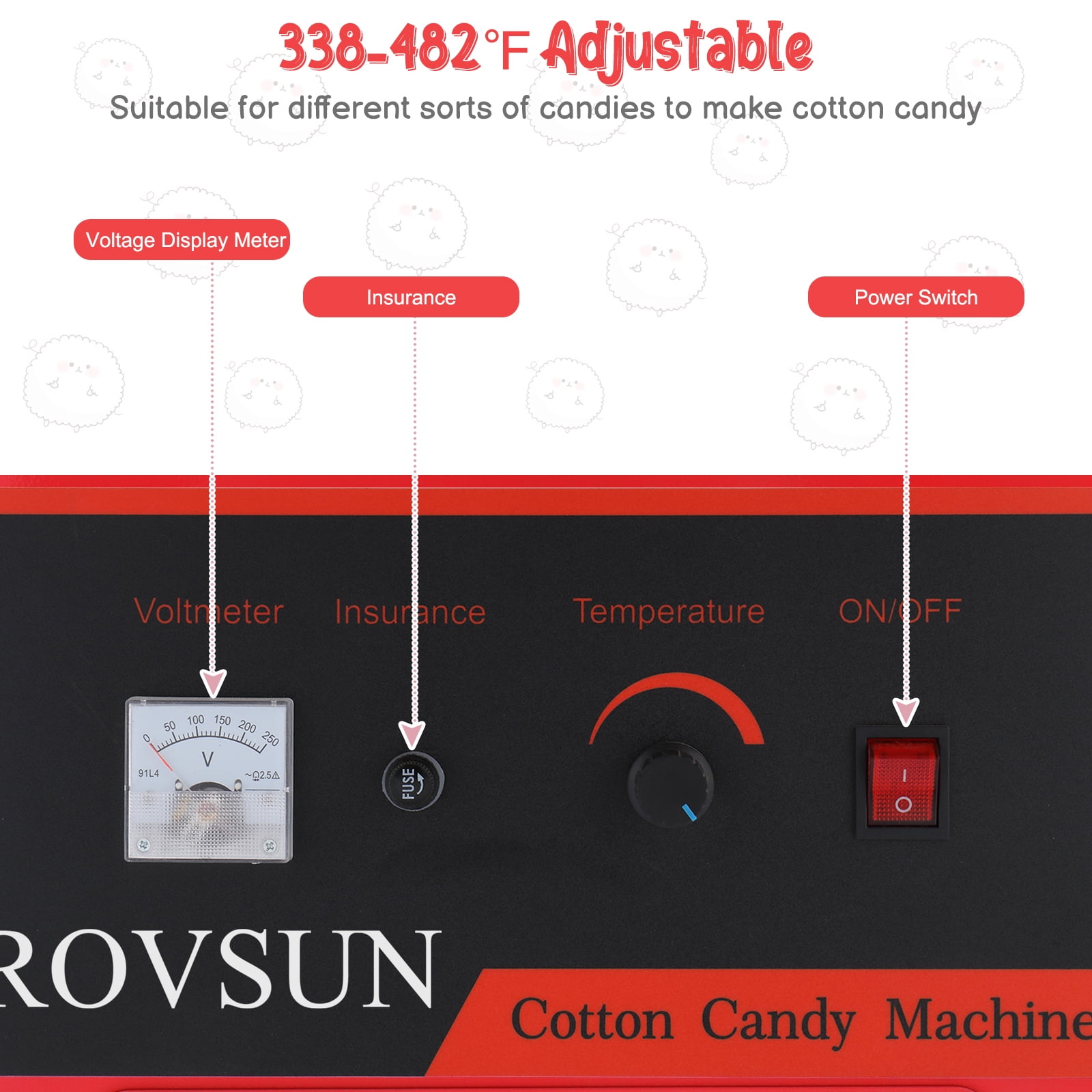 ROVSUN 950W Commercial Cotton Candy Machine, Red, Cart Type