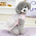 thumbnail image 3 of CBFFDC Puppy Skirt Breathable Mesh Dog Dress Striped Print Buttons Decor Ruffled Hem Contrast Color Patchwork Puppy Summer Skirt, 3 of 6