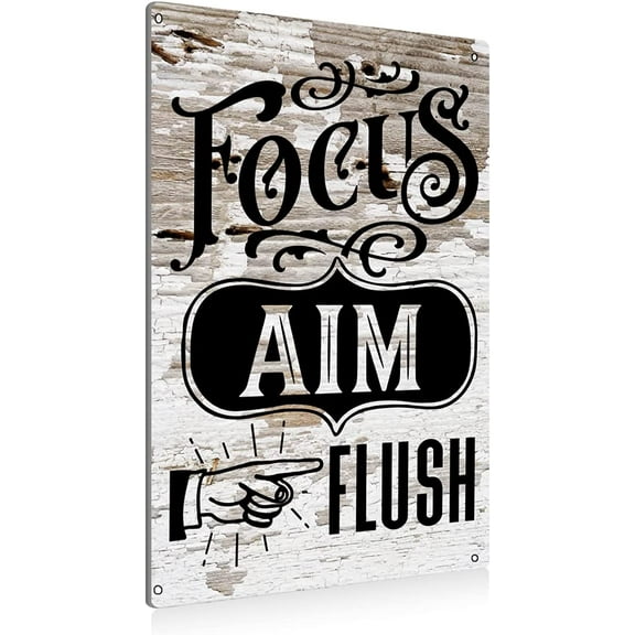 Funny Focus Aim Flush Bathroom Metal Tin Sign Wall Decor - Vintage Bathroom Quote Tin Sign for Toilet Restroom Washroom Garage Home Decor Gifts