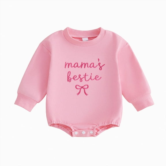 mgoYE Mama's Bestie Matching Outfit Newborn Baby Girl Long Sleeve Romper Toddler Girl Pullover Sweatshirt Top(Red,6-12 Months)