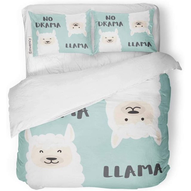 ABPHQTO Juego de ropa de cama de 3 piezas Lama de dibujos animados lindo sin drama Llama Cita motivacional e inspiradora Funda nórdica con 2 fundas de almohada
