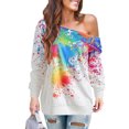 thumbnail image 1 of DYMADE Women's Colorful Splatter Paint Pattern Sloping Shoulder Long Sleeved Casual Top, 1 of 2