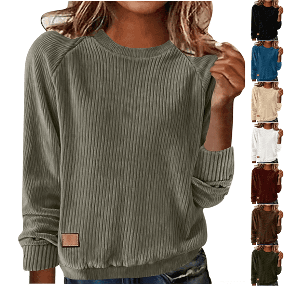 cocolona Womens Corduroy Tops Crew Neck Long Sleeve Pullover Shirts Dressy Casual Blouses Fall Fashion Sweatshirts