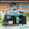 thumbnail image 4 of Outdoor Grill Cart Bar Cart, Metal Kitchen Island with Storage Cabinet and 4 Lockable Wheels, Grill Table with Stainless Steel Top, Trash Holder & Spice Rack for Garden & BBQ, 4 of 9