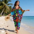 thumbnail image 3 of Xoenoiee Colorful Dog Paw Print Kaftan Dresses for Women Plus Size V-Neck Swimsuit Cover Up Casual Caftan Maxi Beach Dress with Side Slits, Soft Mumu Dresses Loungewear, 3 of 7