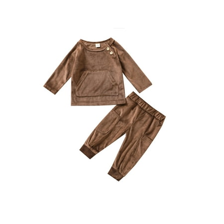

IZhansean Newborn Baby Boy Girl Clothes Long Sleeve Pullover Tops Pants Trouser 2PCS Autumn Outfits Brown 0-6 Months