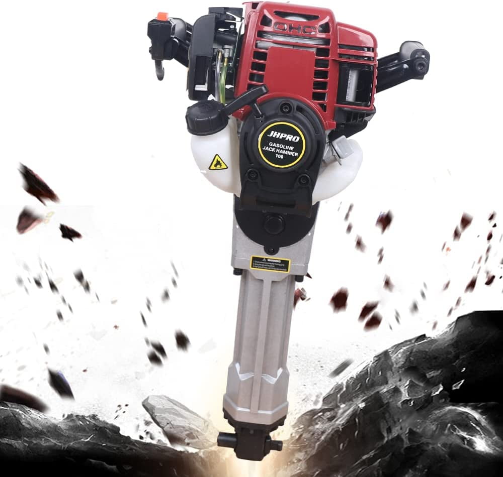 37.7CC Commercial 4 Stroke Demolition Jackhammer Multifunctional Gasoline Hammer Demolition Jack Hammer Engine Gas Powered Concrete Breaker 2 x Chisel (Red)