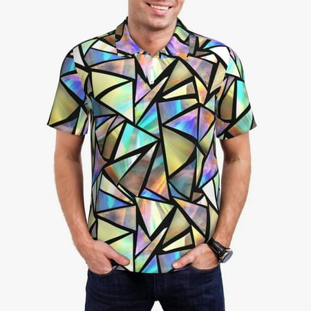 Haiem Colored Glass Pattern Mens Polo Shirts Quick Dry Short Sleeve Golf T Shirt Performance Moisture Wicking Casual Workout-Small