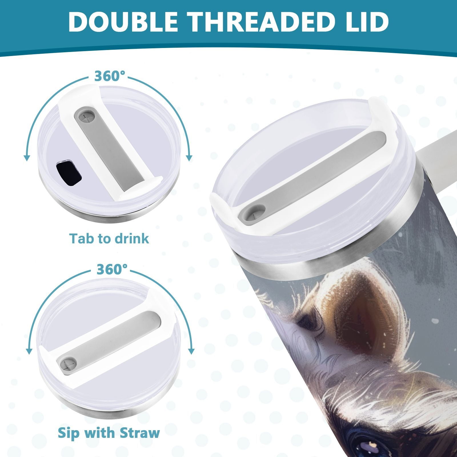 JSTEL Cute Raccoon Baby Animal 40 oz Tumbler Stainless Steel Water Bottle Vacuum Insulated Cup with Straw Lid & Handle For Travel Car Cup Holder
