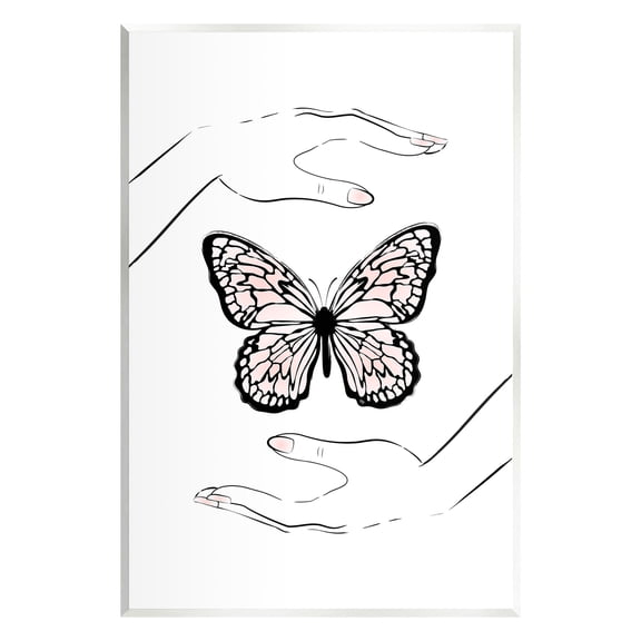 Stupell Industries Hands & Pink Butterfly Animals & Insects Painting Unframed Art Print Wall Art, 10 x 15