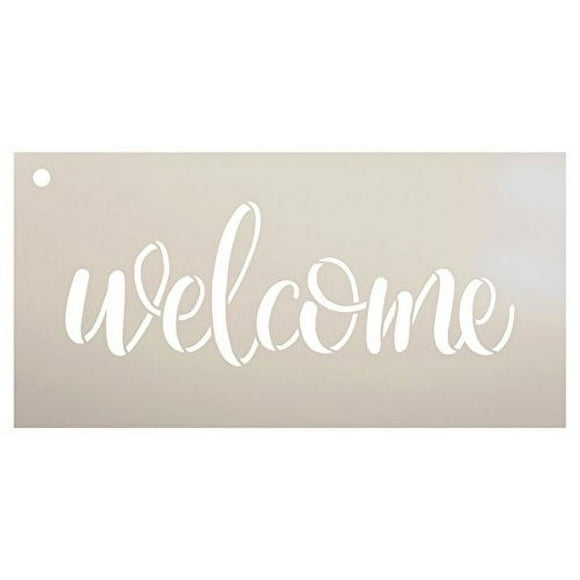 Rustic Charm Welcome Sign Stencil - Reusable, DIY Decor for Front Porch, Perfect New Home Gift - Barn Wood Inspired Word Art - STCL1493 (11 x 5 inch)