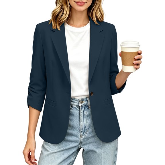cocolona Blazers for Women Business Casual Lapel Open Front Long Sleeve Solid Color Suit Work Jacket Button Blazer with Pockets