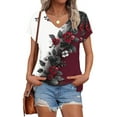 thumbnail image 2 of bnaln Womens Summer Tops Trendy Short Sleeve Tshirts Floral Boho Shirts V Neck T Shirts Elegant Flowy Tunic Tops Fashion Loose Fit Pullover Y2K Going Out Tops Holiday Tees, 2 of 4