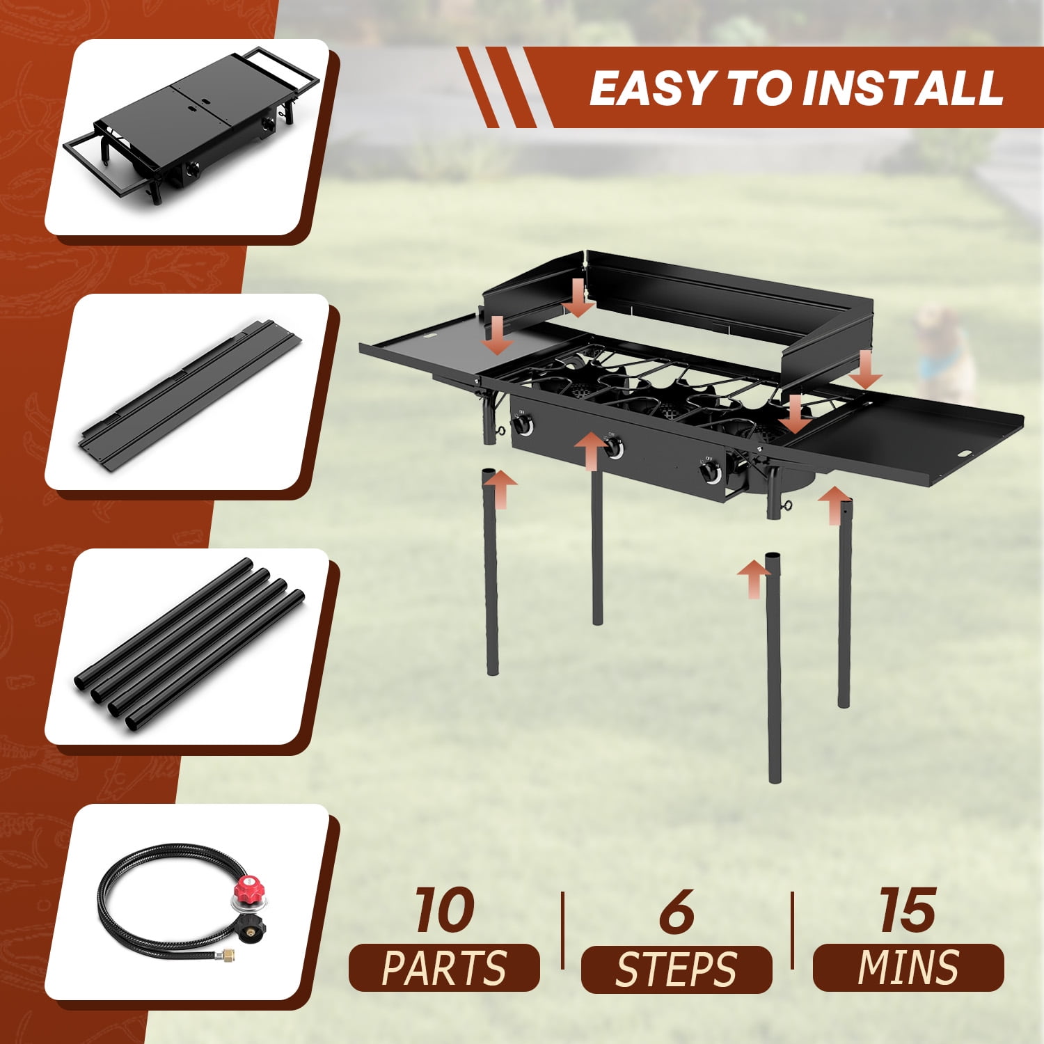 3 Burner Outdoor Camping Stove,20PSIG Regulator,225,000 BTU Propane Gas Stove with Windscreen & Side Table & Cover for Outdoor Cooking BBQ and Backyard Cooking