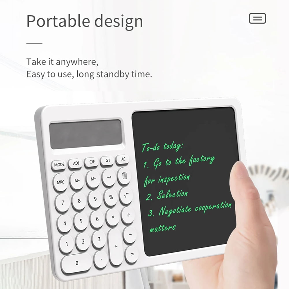 10 Digit Calculator LCD Screen Writing Pad Basic Calculator with Erasable Handwriting Notepad for Office School,1 x Calculator LCD writing tablet(comes with a button battery 2032),White&Black